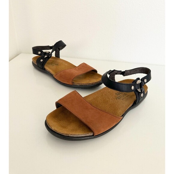 NAOT Sabrina Sandal Brown Black Strap Buckle Comfort Suede Womens EU 36 US 5.5